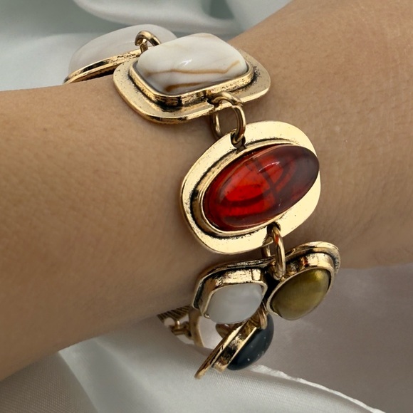 Multi Gemstone Gold and Red Stone Women's Bracelet - Picture 3 of 10